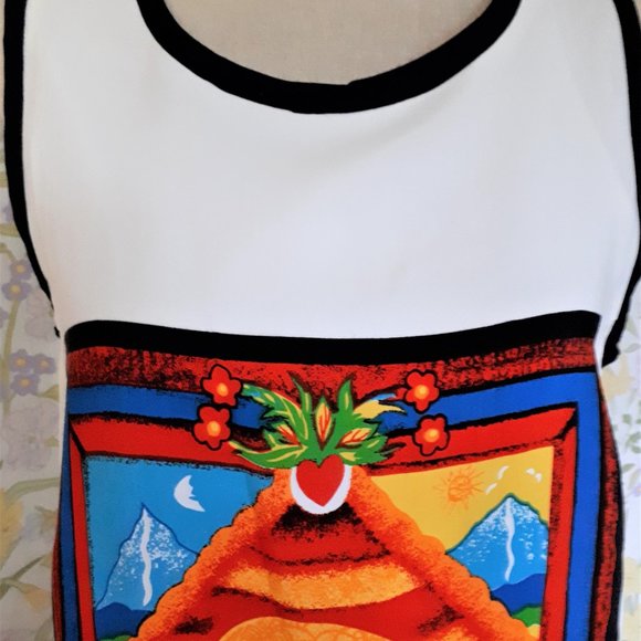 Vintage 1980s Lori Ann Sleeveless Midi Dress Mystical Symbols S 10 - Picture 3 of 13